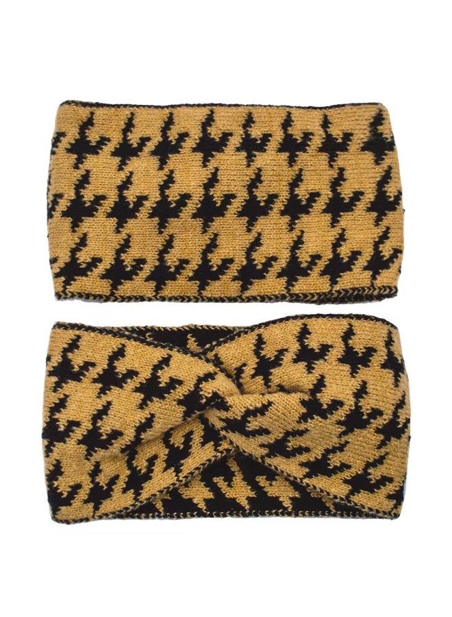 طقم ربطات رأس محبوكة بنقشة مربعات هاوندستوث، قطعتان | ربطات رأس عريضة بتصميم عمامة للنساء، مناسبة للاستخدام اليومي - Image 3